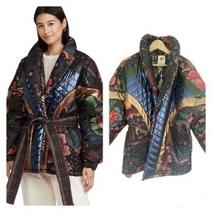 New Farm Rio Banana Leaf Reversible Puffer Jacket Oversized Sz M